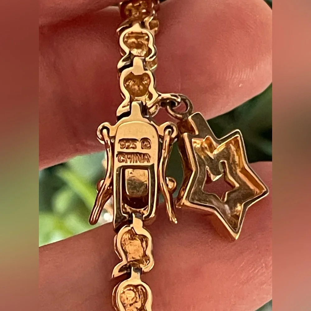 Ross Simons Illusion Gold Over Sterling Silver 7.5" Tennis Bracelet Star Charm - Picture 3 of 5